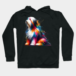 Colorful Artistic Bearded Collie in Paint Splash Style Hoodie